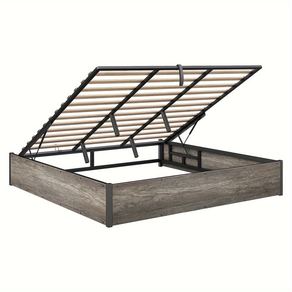Lift Up Storage Bed with Storage Underneath, Wooden Platform Bed Frame, Solid Wood Slats Support, No Fixed Headboard, No Box Spring Needed