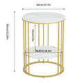 AESOME 2 Tier Modern Round Sintered Stone End Table White Sofa Side Table Small Coffee Table with Golden Frame - Modern Bedside Nightstand for Living Room Bedroom Small Spaces, Easy Assembly