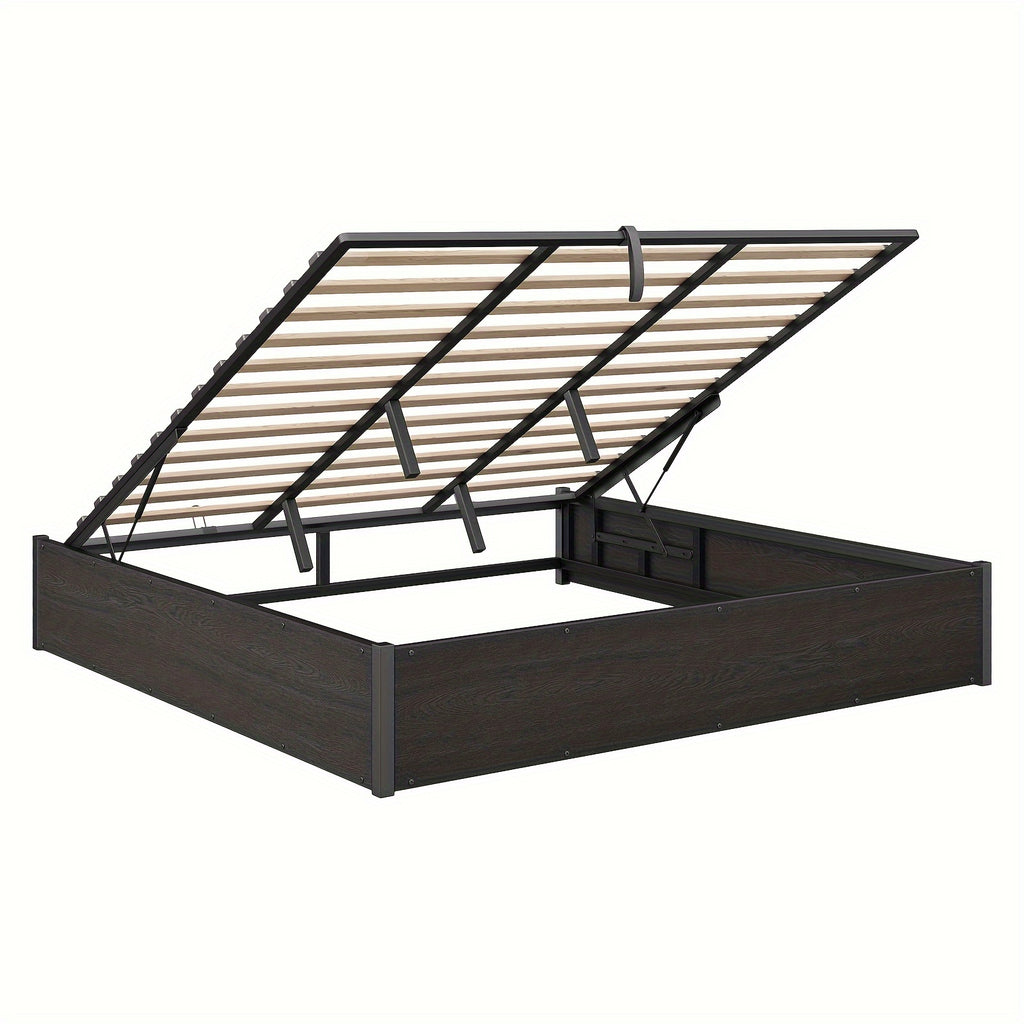 Lift Up Storage Bed with Storage Underneath, Wooden Platform Bed Frame, Solid Wood Slats Support, No Fixed Headboard, No Box Spring Needed