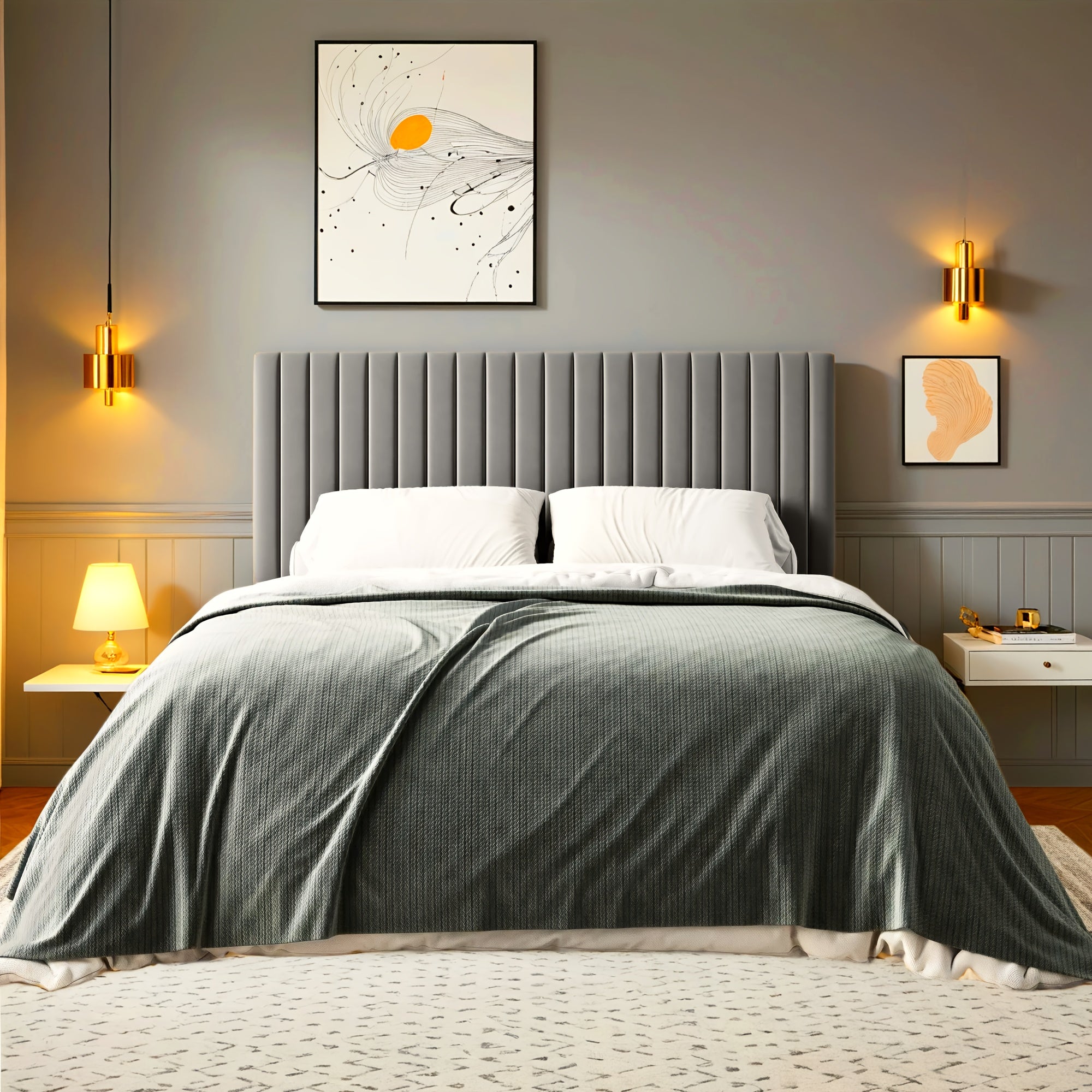 HOOMIC Velvet Upholstered Bed Frame with Adjustable Headboard, Contemporary Platform Bed Featuring Vertical Channel Tufting, Wooden Slats for Support, Optional Box Spring, Ideal for Home Bedroom Furniture, Free Shipping Available
