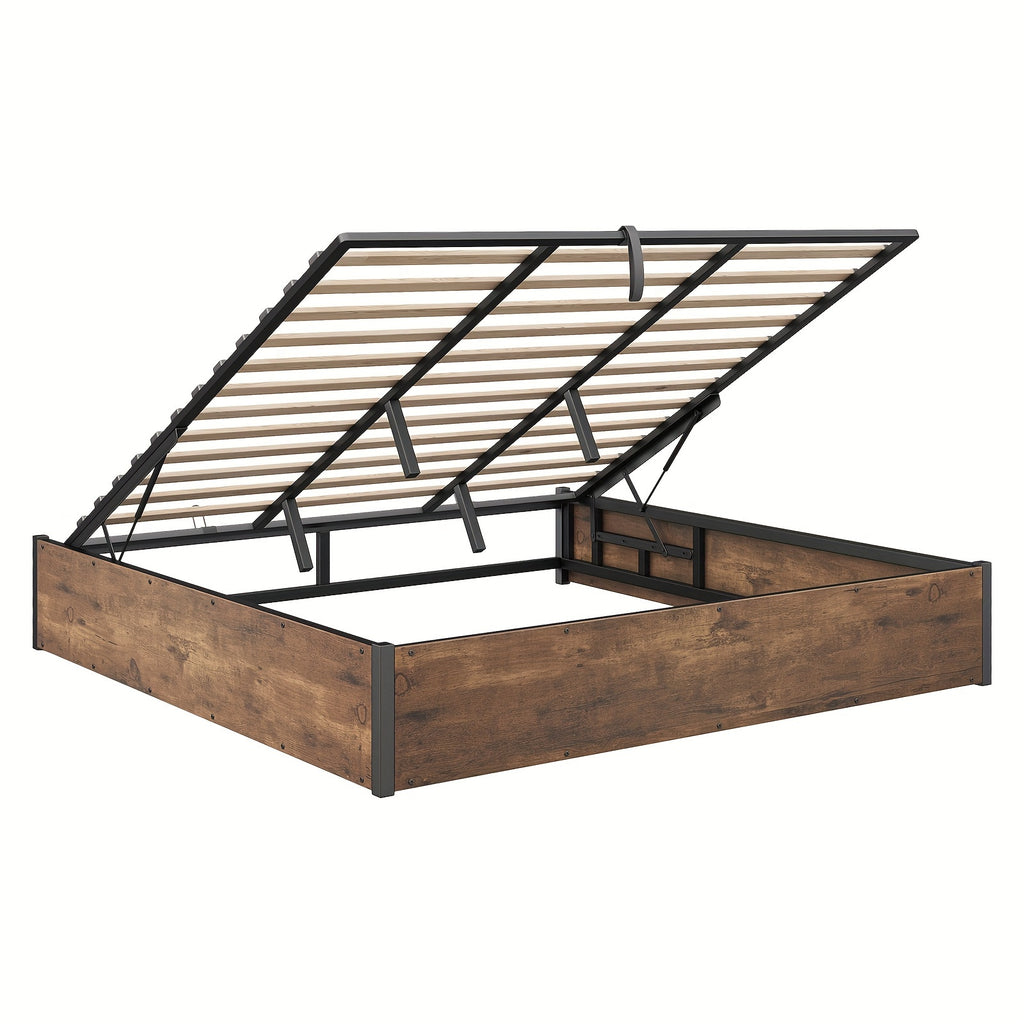 Lift Up Storage Bed with Storage Underneath, Wooden Platform Bed Frame, Solid Wood Slats Support, No Fixed Headboard, No Box Spring Needed