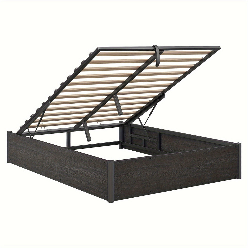 Lift Up Storage Bed with Storage Underneath, Wooden Platform Bed Frame, Solid Wood Slats Support, No Fixed Headboard, No Box Spring Needed
