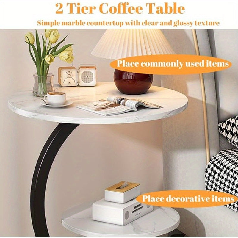 Premium Modern Wrought Iron Side Table - Minimalist Aesthetic with Delicate Lines, Combines Sofa End Table and Coffee Table Functions, Versatile for Bedroom and Living Room, Compact Design with Ample Storage for Coffee and Decor