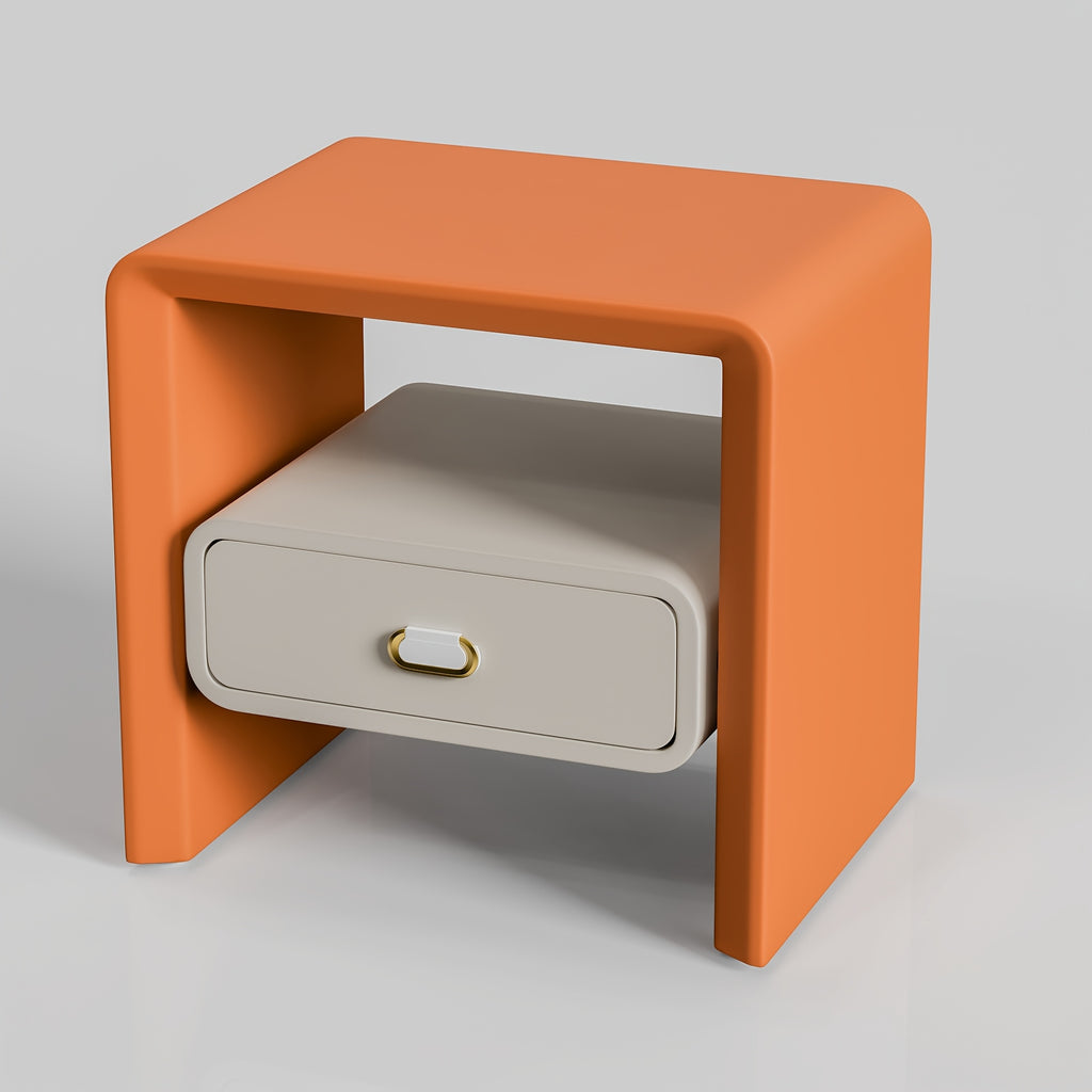 Hollow Solid Wood Nightstand With Drawers And Bedroom Storage, Bedroom Furniture, Orange + White