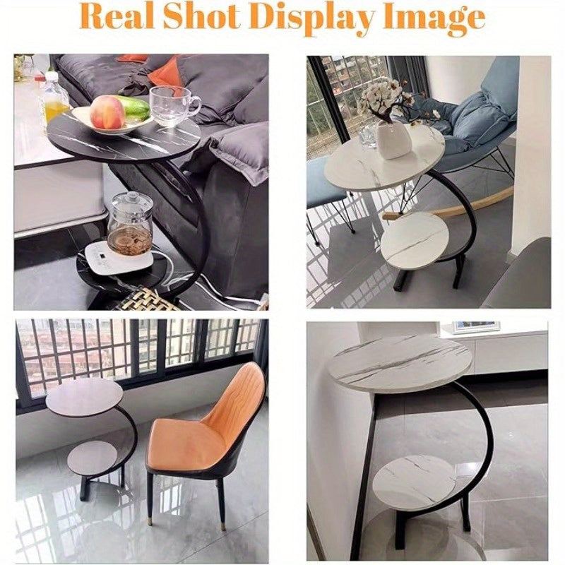 Premium Modern Wrought Iron Side Table - Minimalist Aesthetic with Delicate Lines, Combines Sofa End Table and Coffee Table Functions, Versatile for Bedroom and Living Room, Compact Design with Ample Storage for Coffee and Decor