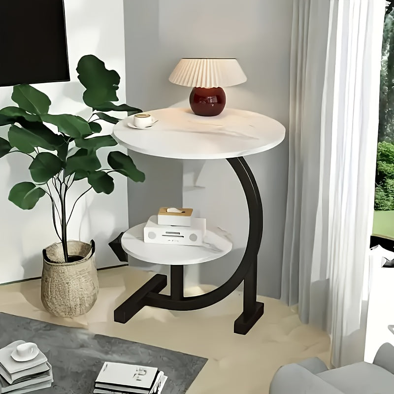 Premium Modern Wrought Iron Side Table - Minimalist Aesthetic with Delicate Lines, Combines Sofa End Table and Coffee Table Functions, Versatile for Bedroom and Living Room, Compact Design with Ample Storage for Coffee and Decor