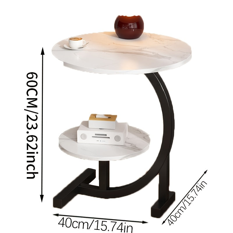 Premium Modern Wrought Iron Side Table - Minimalist Aesthetic with Delicate Lines, Combines Sofa End Table and Coffee Table Functions, Versatile for Bedroom and Living Room, Compact Design with Ample Storage for Coffee and Decor