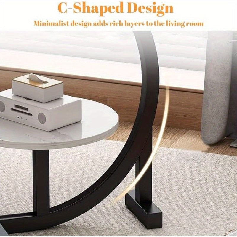 Premium Modern Wrought Iron Side Table - Minimalist Aesthetic with Delicate Lines, Combines Sofa End Table and Coffee Table Functions, Versatile for Bedroom and Living Room, Compact Design with Ample Storage for Coffee and Decor